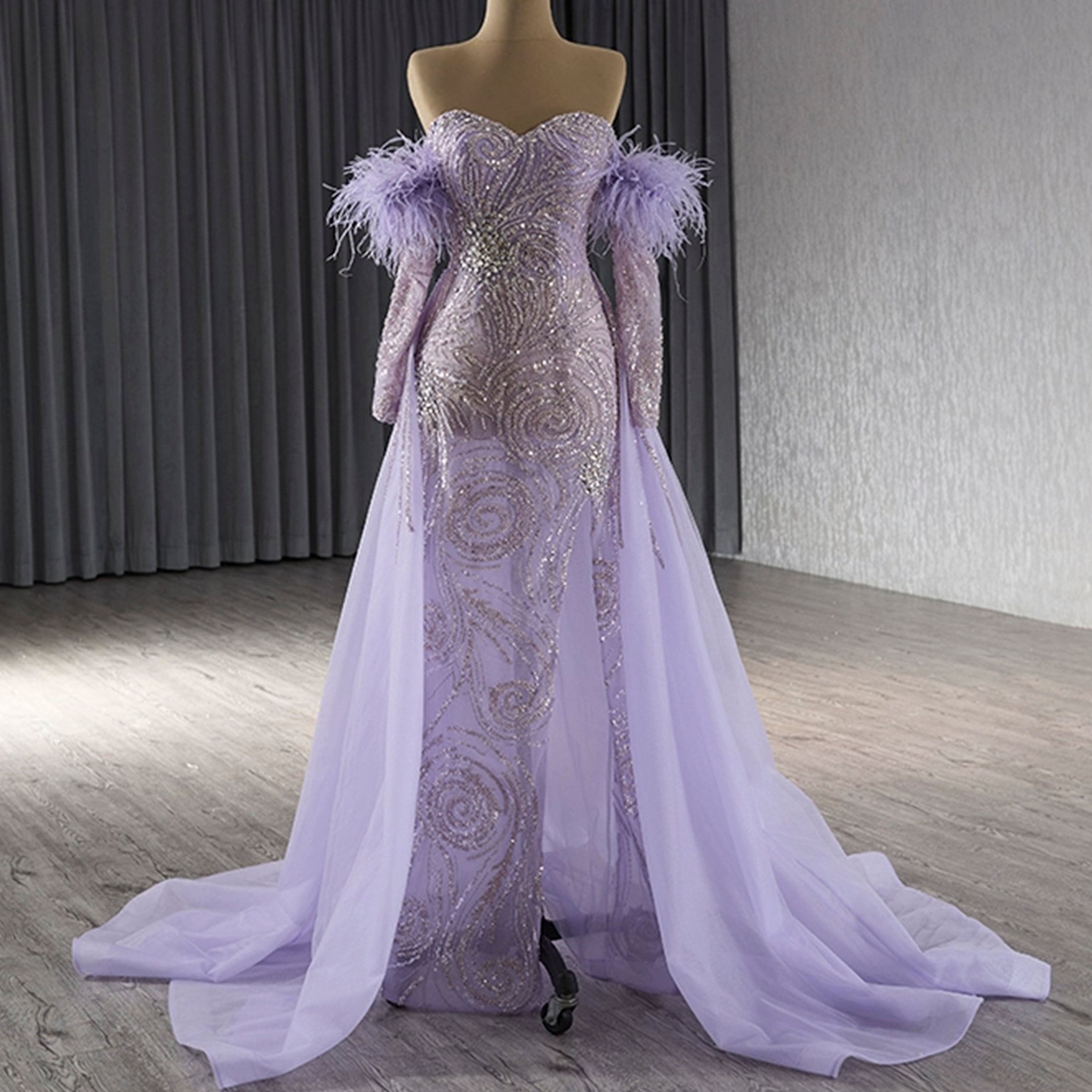 Sweetheart Lilac Sheer Formal Gown Prom Dress with Long Sleeve Lilac / 6 Sweetheart Lilac Sheer Formal Gown Prom Dress with Long Sleeve Lilac / 6