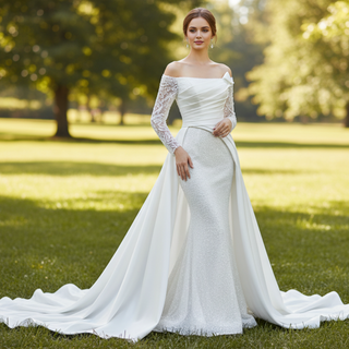 High-end Handmade Sparkly Wedding Dress with Long Sleeve