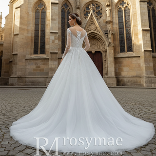 Beaded Pearls Mermaid Long Sleeves Wedding Dress with Overskirt