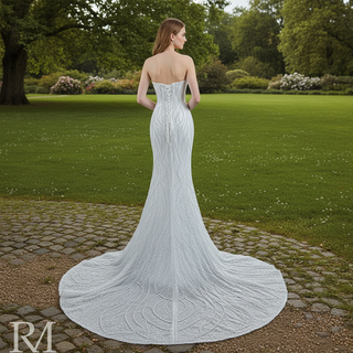 Mermaid Sequins Strapless Pearls Wedding Dress with Vneck