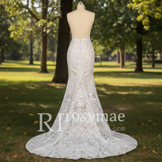 Luxury Plunging Neck Tank Straps Lace Mermaid Wedding Dress