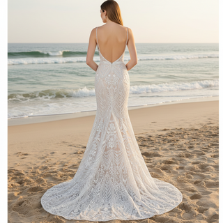Luxury Plunging Neck Tank Straps Lace Mermaid Wedding Dress