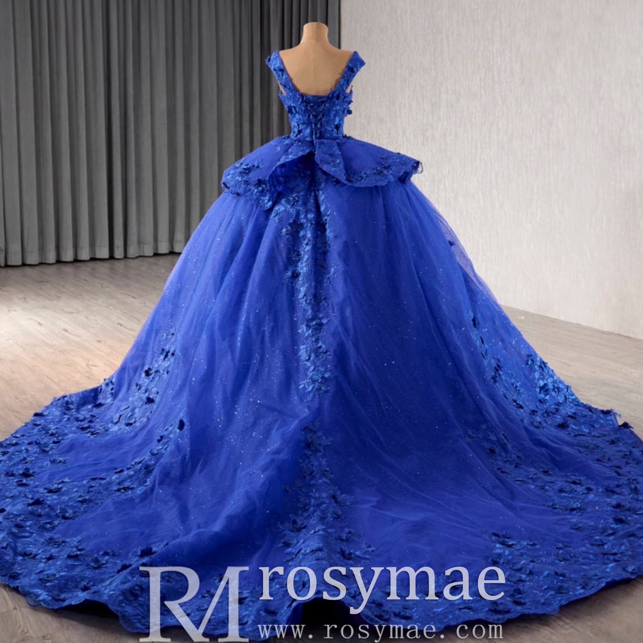High-End Sparkly Tulle Ball Gown Wedding Dress Quinceanera Gown Royal Blue / 28W High-End Sparkly Tulle Ball Gown Wedding Dress Quinceanera Gown Royal Blue / 28W