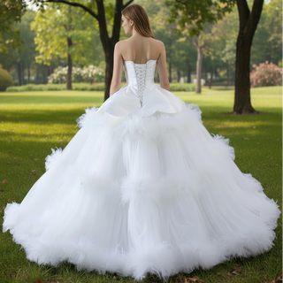 Luxury Ruffle Layered Wedding Dresses Asymmetrical Bridal Gown
