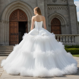Luxury Ruffle Layered Wedding Dresses Asymmetrical Bridal Gown