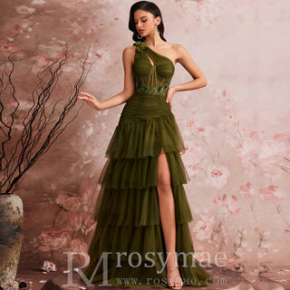 Luxury Skew-shouldered Cake Dress Luxury Sequin Slit Formal Evening Dress