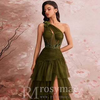 Luxury Skew-shouldered Cake Dress Luxury Sequin Slit Formal Evening Dress