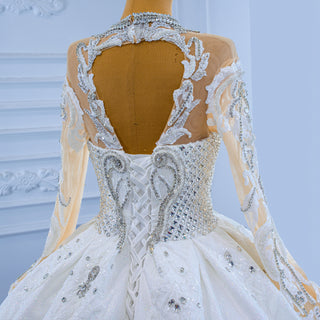 Luxury Sparkly Wedding Dress High Neck Modest Bridal Gown