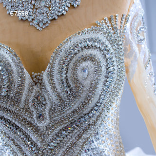 Luxury Sparkly Wedding Dress High Neck Modest Bridal Gown