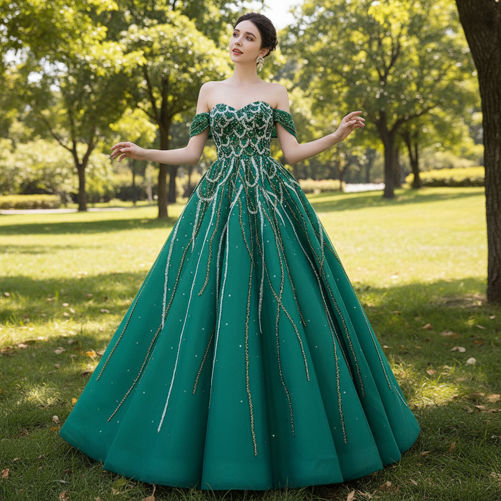 Spring Green Beaded Wedding Dress Off the Shoulder Quinceanera Gown Rosymae Spring Green Beaded Wedding Dress Off the Shoulder Quinceanera Gown Rosymae
