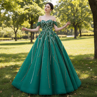 Spring Green Beaded Wedding Dress Off the Shoulder Quinceanera Gown Spring Green Beaded Wedding Dress Off the Shoulder Quinceanera Gown