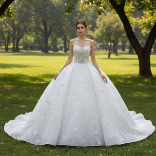 High-end Ball Gown Luxury Sparkly Wedding Dresses with Pearls