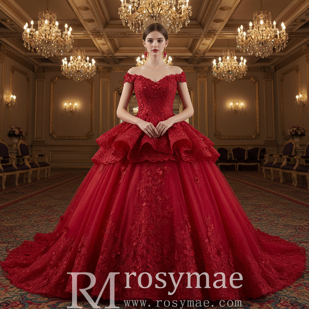 High-end Sparkly Tulle Ball Gown Wedding Dress Quinceanera Gown Brt. Red / 8 High-end Sparkly Tulle Ball Gown Wedding Dress Quinceanera Gown Brt. Red / 8