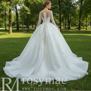 Sparkly Luxury Princess Puffy Wedding Dress with Long Sleeve