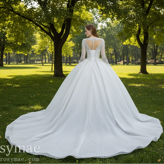 High Neck Puffy Skirt Ball Gown Wedding Dresses with Long Sleeve
