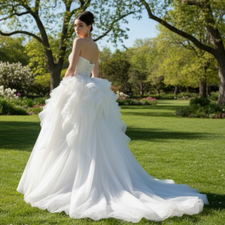 Luxury Beaded Mermaid Wedding Dress with Ruffle Detachable Train