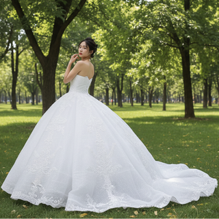 Luxury Strapless Sparkly Beaded Ball Gown Puffy Wedding Dress