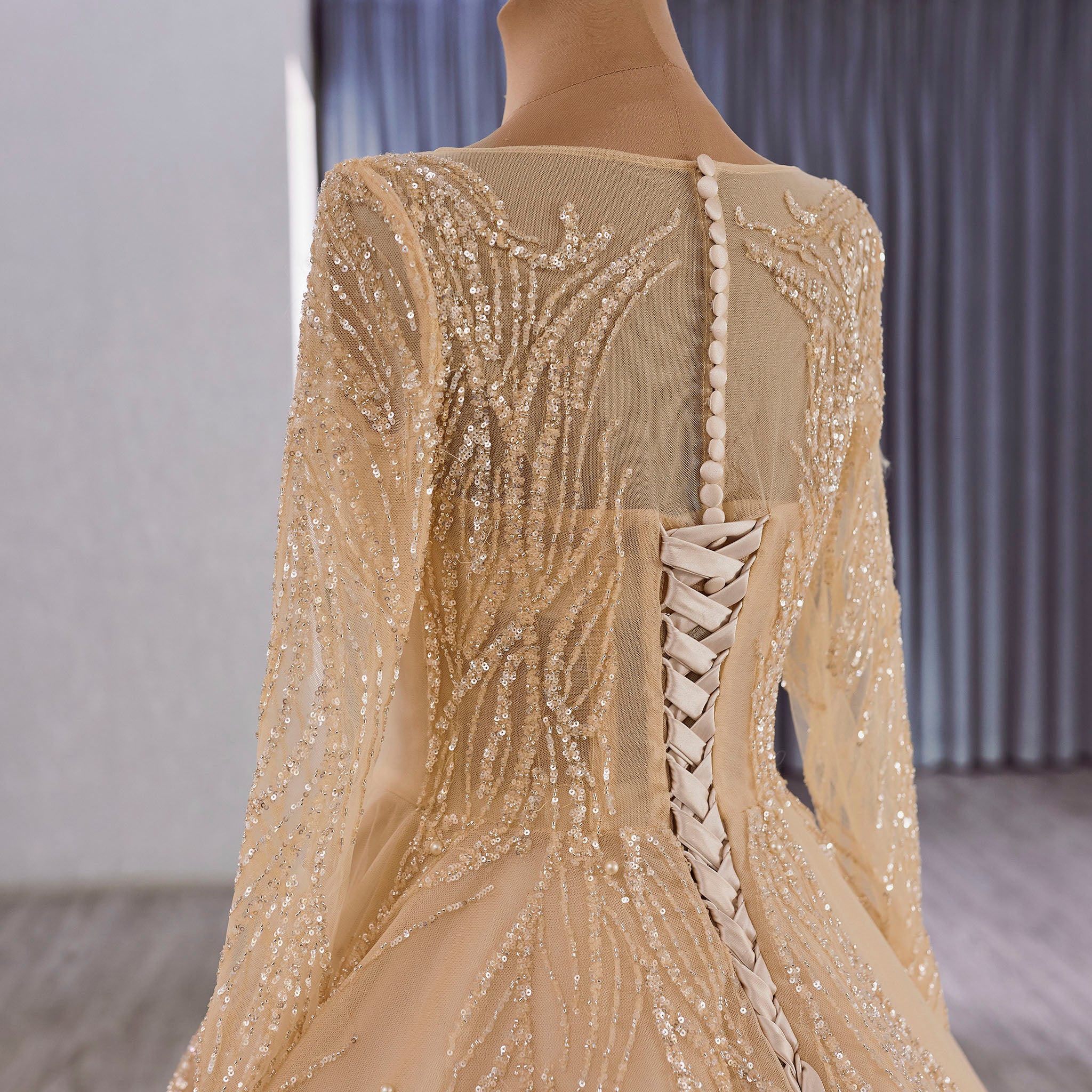 Women's Long Sleeve Dresses & Formal Gowns with Feathers Champagne Gold / 4 Women's Long Sleeve Dresses & Formal Gowns with Feathers Champagne Gold / 4