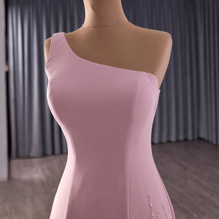 Ruffle Maxi Formal Gowns One Shoulder Blush Pink Prom Dresses