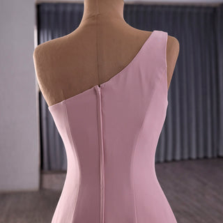 Ruffle Maxi Formal Gowns One Shoulder Blush Pink Prom Dresses