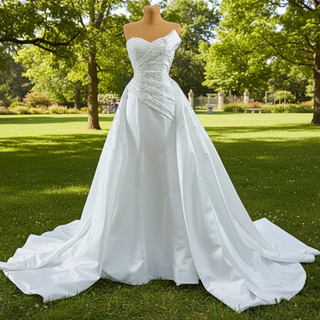 Vintage Satin Strapless Wedding Dresses with Overskirt