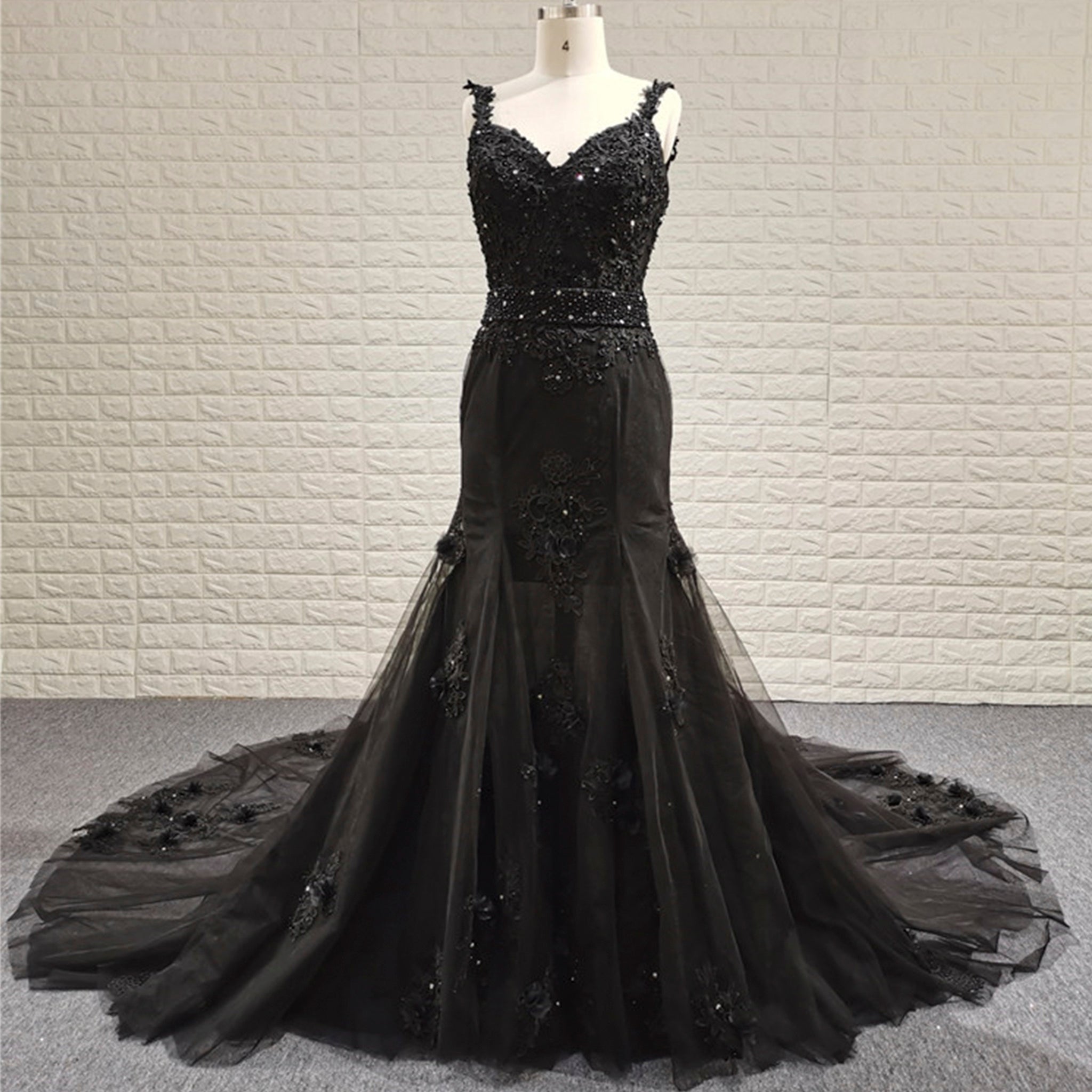 Mermaid Lace Applique Black Wedding Dress Backless Bridal Gowns Black / 10 Mermaid Lace Applique Black Wedding Dress Backless Bridal Gowns Black / 10