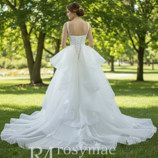 Mermaid Tulle Appliques Wedding Dress With Detachable Train