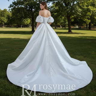 Beaded Modern Off the Shoulder Wedding Dress with Detachable Skirt