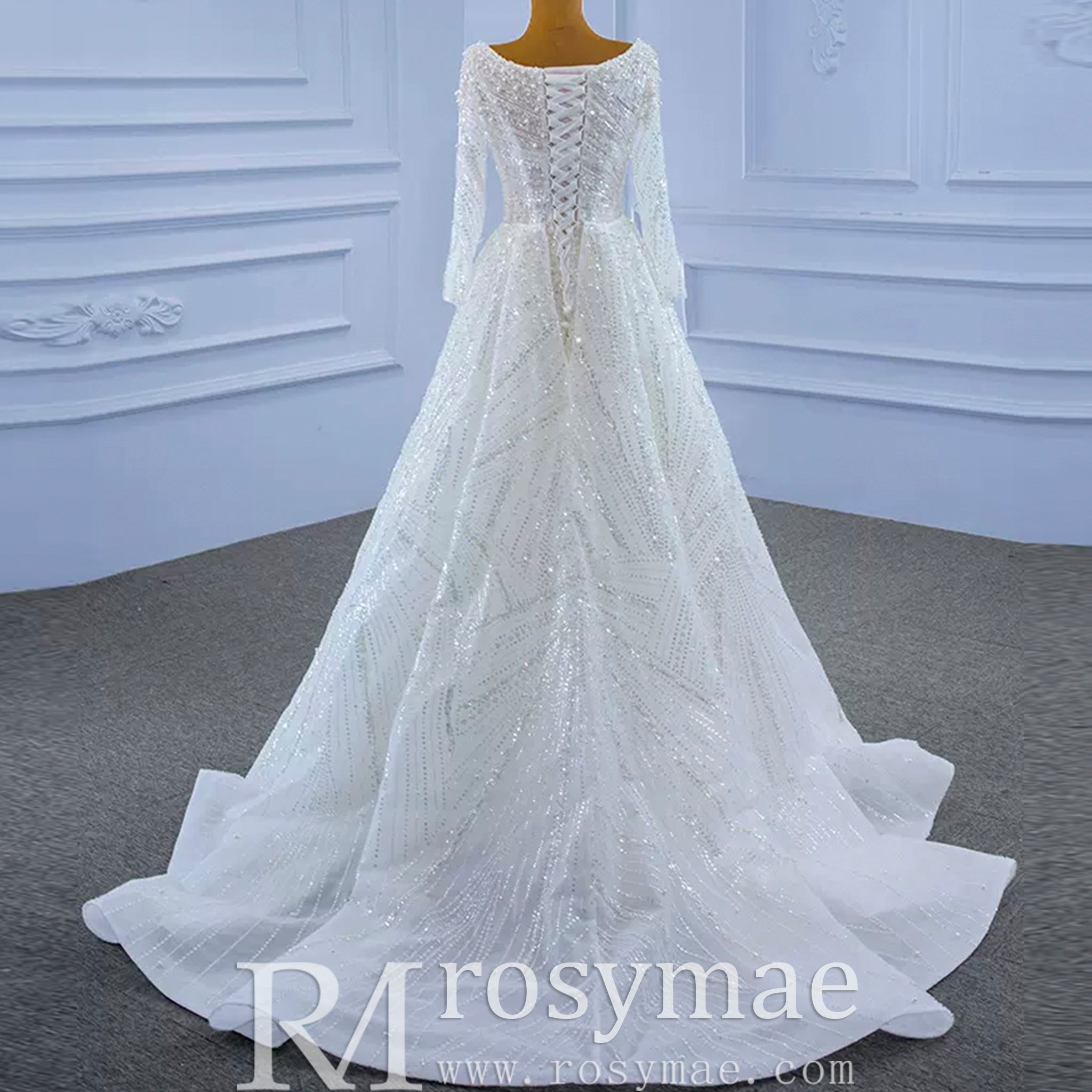 Beaded Fit and Flare Wedding Dress with Detachable Overskirt White / 16 Beaded Fit and Flare Wedding Dress with Detachable Overskirt White / 16