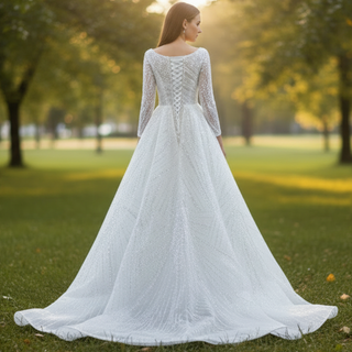 Beaded Fit and Flare Wedding Dress with Detachable Overskirt