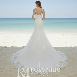 Elegant Spaghetti Straps Mermaid Wedding Gown with Beaded Bodice