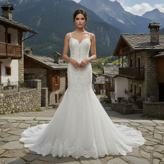 Elegant Spaghetti Straps Mermaid Wedding Gown with Beaded Bodice