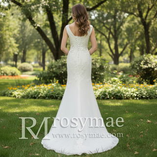 Womens V Neck Lace Appliques Wedding Dress Mermaid Bridal Gowns