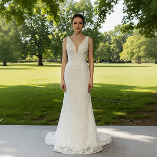 Womens V Neck Lace Appliques Wedding Dress Mermaid Bridal Gowns