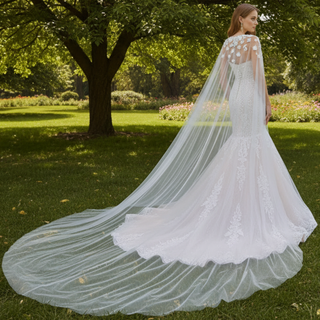 Vintage Mermaid Lace Wedding Dress with High Neck Cape
