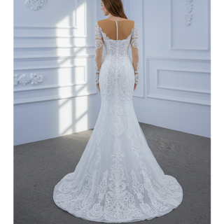 Detachable Skirt Vintage Beaded Lace Wedding Dress with Long Sleeves