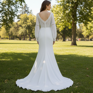 Gorgeous Long Sleeves V-Neck Mermaid Wedding Dress