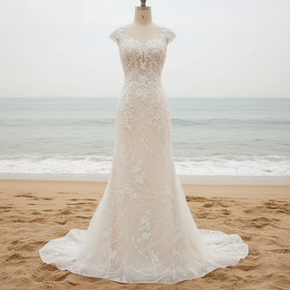 Classy & Elegant Mermaid Wedding Dresses with Capped Sleeve