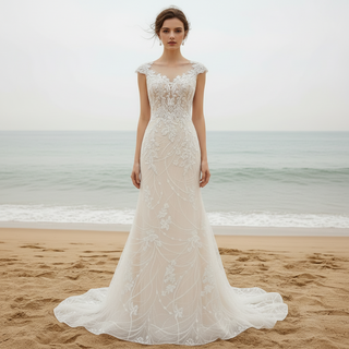 Classy & Elegant Mermaid Wedding Dresses with Capped Sleeve