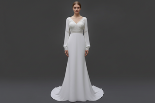 Magnifique robe de mariée sirène à manches longues et col en V