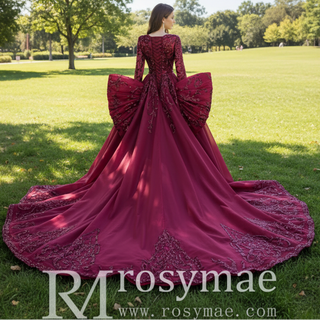 Long Sleeve Mermaid Tulle Sequins Prom Dress With Detachable Train