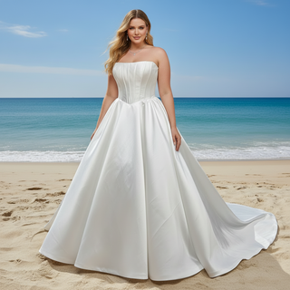 Strapless Elegant Mikado A Line Plus Size Wedding Dress Rosymae Strapless Elegant Mikado A Line Plus Size Wedding Dress Rosymae
