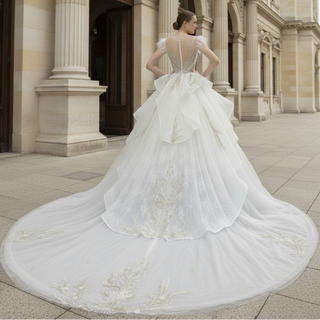 Mix Silver/Gold Sequin Bridal Wedding Dress with Ruffle Skirt