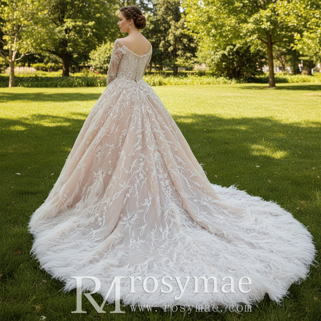 Fabulous Luxury Feathered Wedding Dresses with Long Sleeve White / 16 Fabulous Luxury Feathered Wedding Dresses with Long Sleeve White / 16