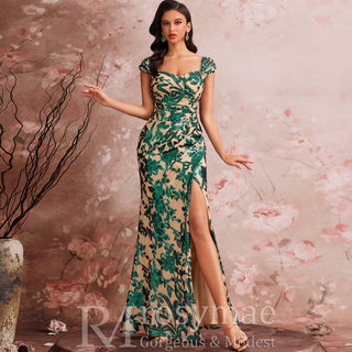 Modest Mermaid-Style Party Dress with Sweetheart Neckline & High Thigh-slit