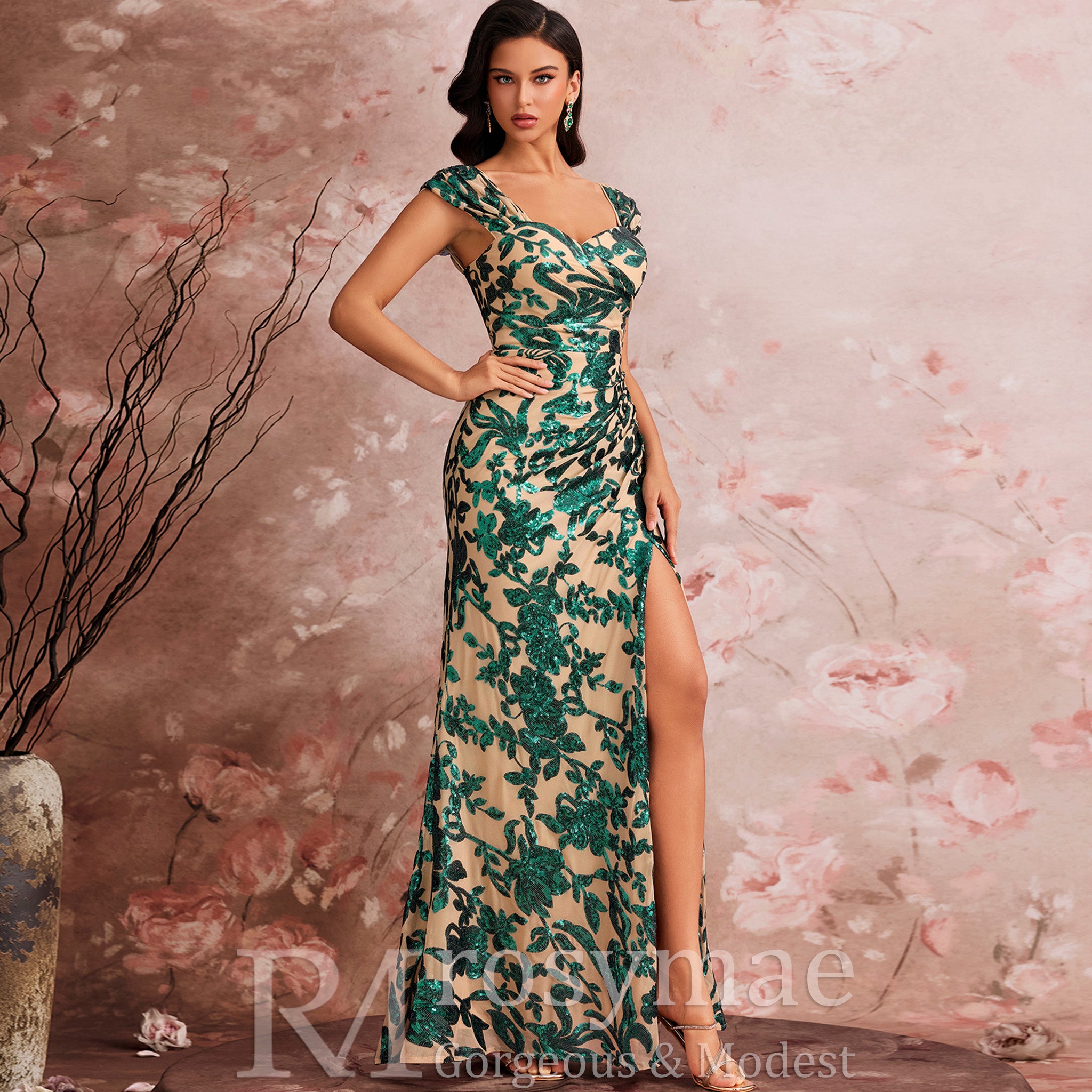 Modest Mermaid-Style Party Dress with Sweetheart Neckline & High Thigh-slit Spring Green / 1XL Modest Mermaid-Style Party Dress with Sweetheart Neckline & High Thigh-slit Spring Green / 1XL