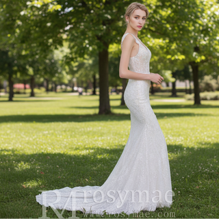 Sparkly Tank Strapy Sequins Mermaid Wedding Dress