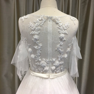 Off the Shoulder A-Line Wedding Gown with Tulle Flutter Sleeves