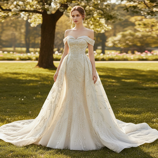 Mermaid Off the Shoulder Wedding Dress With Detachable Train