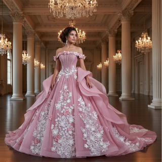 Luxury Off the Shoulder Quinceanera Dress with Cascading Ruffle Skirt